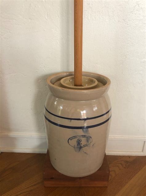 Vintage Marshall Pottery 2 Gallon Pottery Butter Churn With Dasher And
