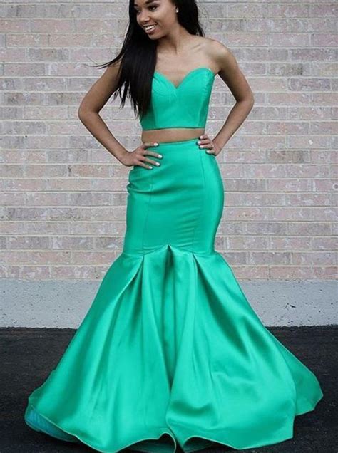 green  piece prom dressessatin mermaid prom dresssweetheart prom dress  prettylady
