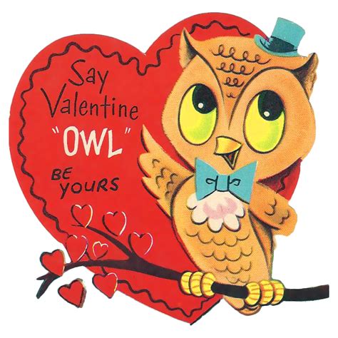happy holiday girl owl   valentine vintage card  clip art