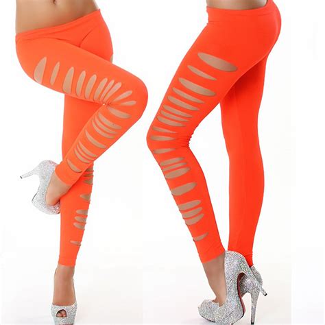 Womens Skinny Sexy Sports Pants Leggings Front Hole Soft Stretchy Gym