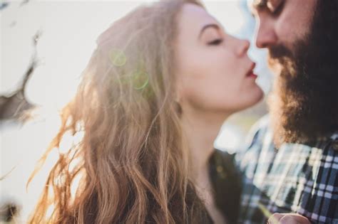 Premium Photo Hipster Couple Girl With Red Hair And Shaved Bearded Man