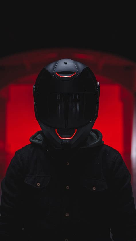 biker helmet red light  ultra hd mobile wallpaper