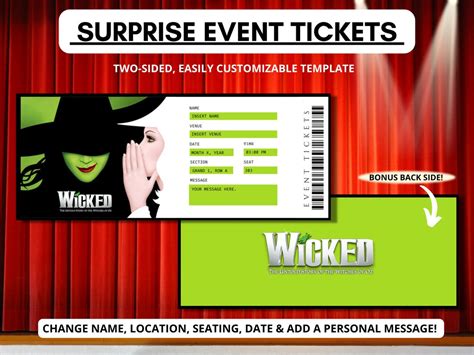 wicked ticket template wicked  musical concert ticket etsy