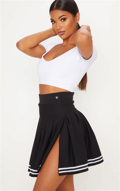 black contrast track stripe pleated tennis skirt in 2019 pleated tennis skirt tennis skirts