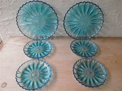 lot  vintage aqua turquoise teal glass plates etsy