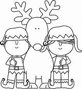 Reindeer Elves Clip Elf Christmas Girl Outline Boy Standing sketch template