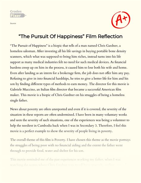 pursuit  happiness film reflection essay   words