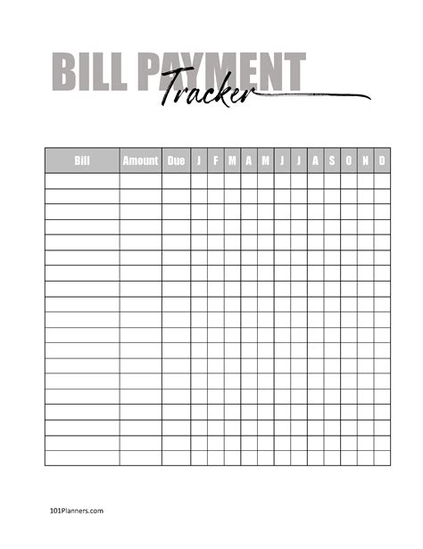 printable bill pay tracker printable templates