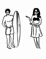 Coloring Pages Surfer Hawaii Wave Boy Girl sketch template