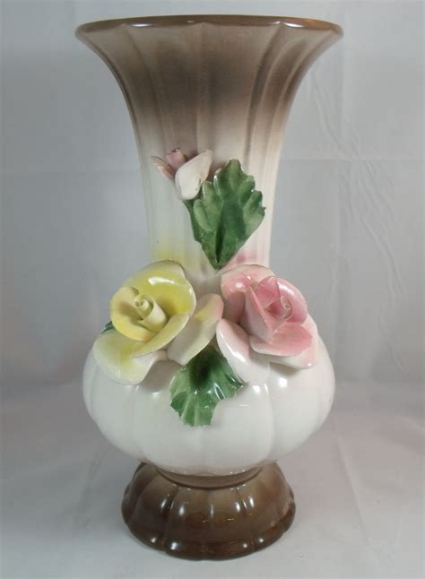 vintage capodimonte beautiful rose vase   italy