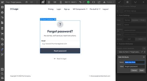 create  forgot password form  logged  users memberstack