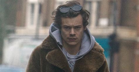 Harry Styles Wears Saint Laurent Shearling Coat In London