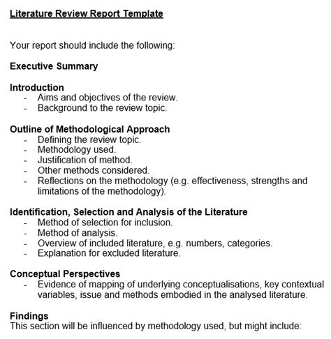 literature review templates ms word  collections