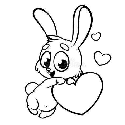 funny cute outlined bunny with heart love vector cartoon