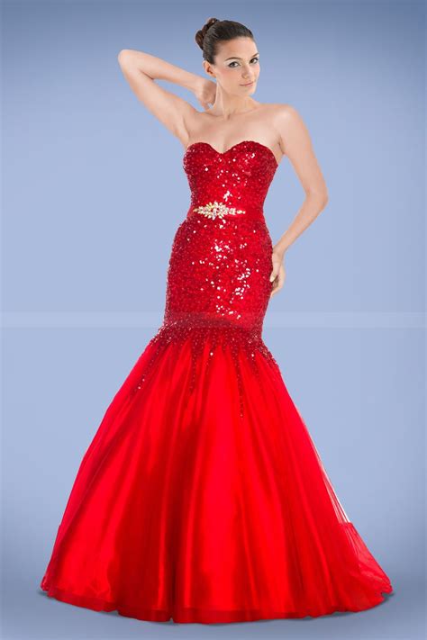 Dazzling Sweetheart Neckline Red Prom Dress Featuring Sequins And