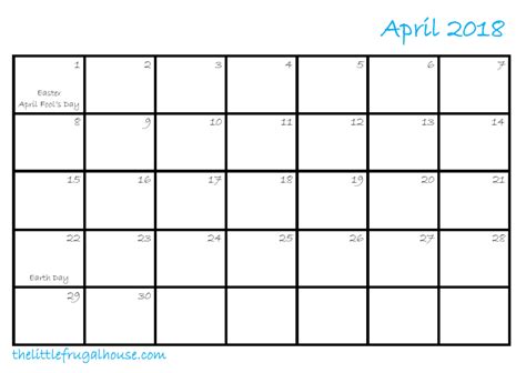 april calendar printable   frugal house