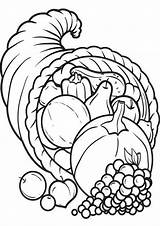 Cornucopia Coloring Pages Thanksgiving Drawing Food Printable Kids Sketch Para Cuerno Abundancia La Fall Big Dibujos Turkey Heart Pencil Print sketch template