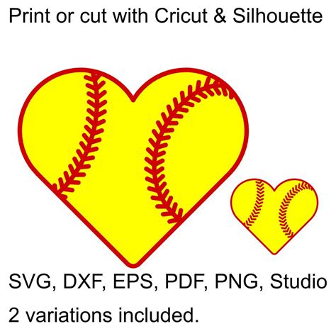 softball heart svg file  cricut silhouette heart shaped softball