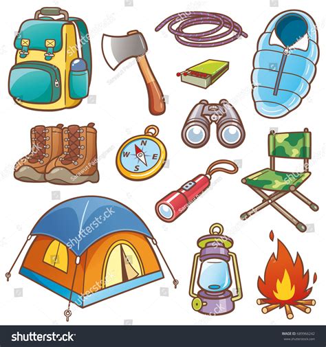 vector illustration cartoon camping equipment set