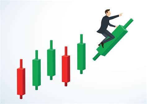businessman riding on candlestick chart background vector