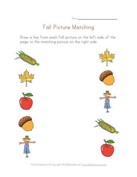 fall picture matching printable worksheets fall worksheets