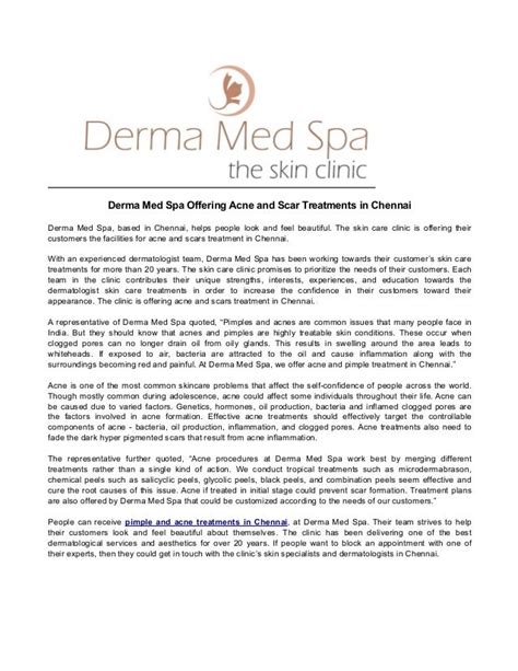 derma med spa offering acne  scar treatments  chennai