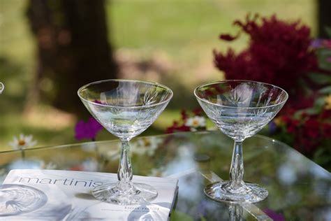 Vintage Crystal Bubble Stem Cocktail Glasses Set Of 4