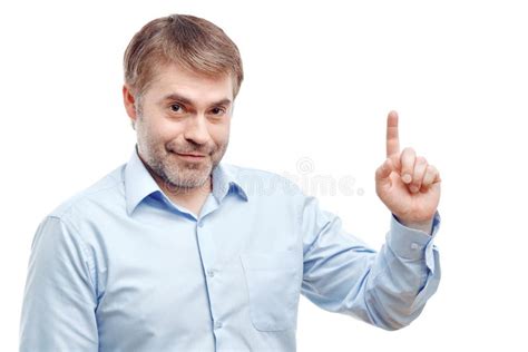 nice adult man holding  finger  stock photo image  businessman