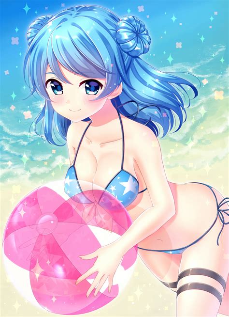 Wallpaper Illustration Sea Long Hair Anime Girls Blue Hair Blue