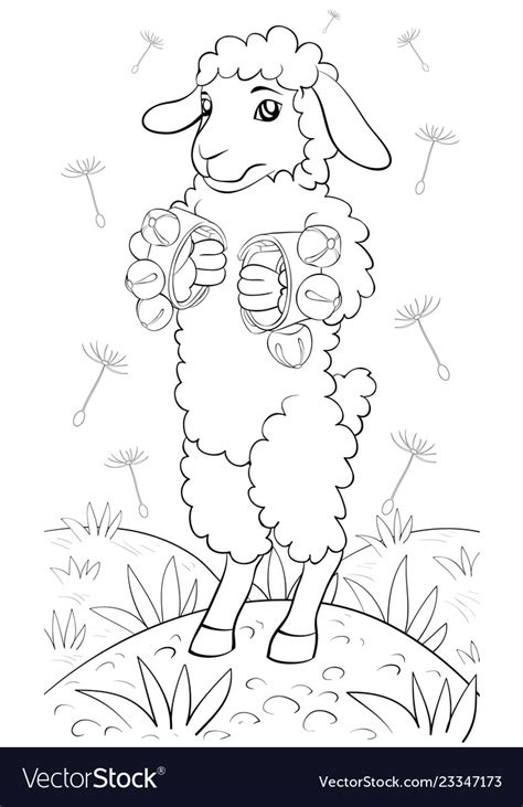 children coloring bookpage  cute playing sheep vector image