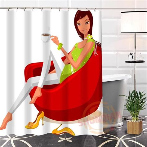 Cartoon Beautiful Lady Modern Shower Curtain Hot New Eco Friendly