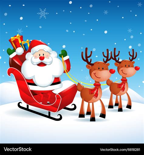 santa claus riding  sleigh  reindeers vector image