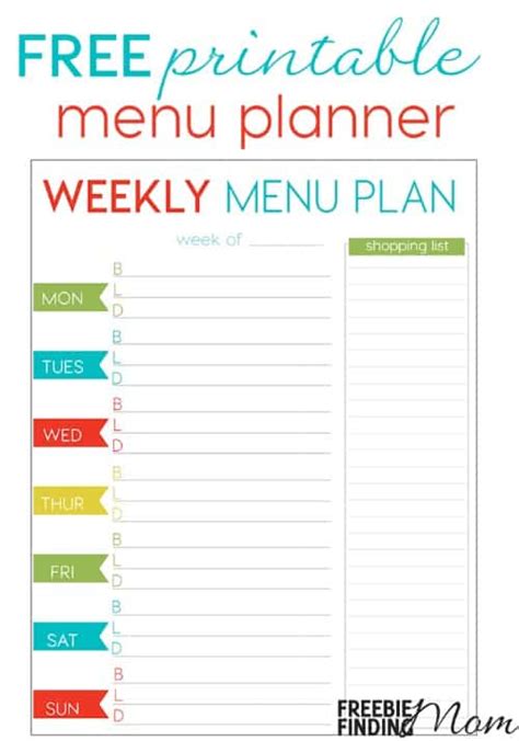 weekly menu planner printable