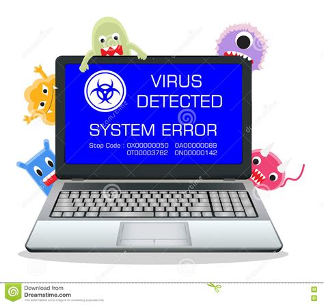 laptop error screen  cartoon virus stock vector