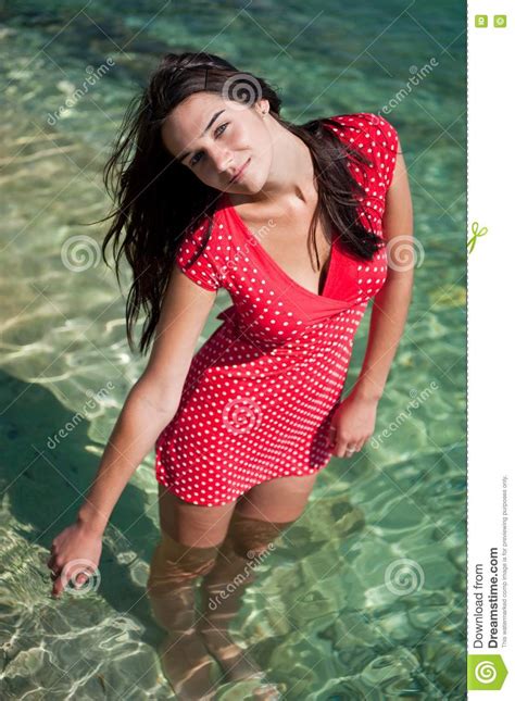 Beautiful Girl Standing In Croatian Sea Stock Image