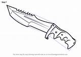 Huntsman Bowie Csgo Drawingtutorials101 Drawings Knives Outline Hunting Karambit Bloody Weapon Switchblade sketch template