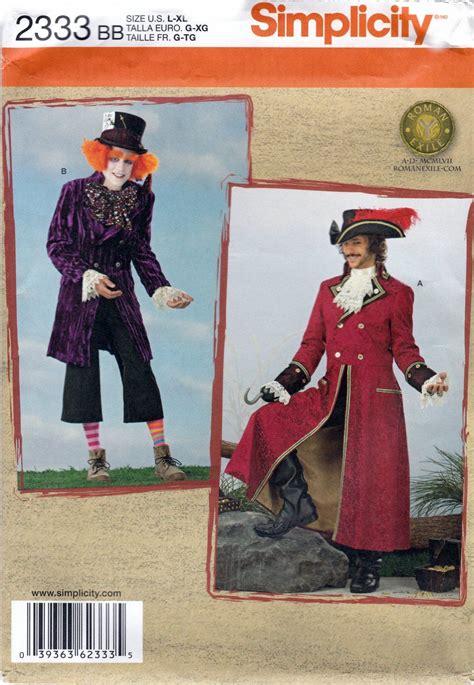 simplicity  mens costumes madhatter captain hook sewing pattern