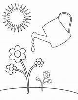 Watering Coloring Plants Drawing Pages Kids Spring Plant Flower Clipart Cartoon Water Flowers Sheets First Color Print Printable Clip Sun sketch template