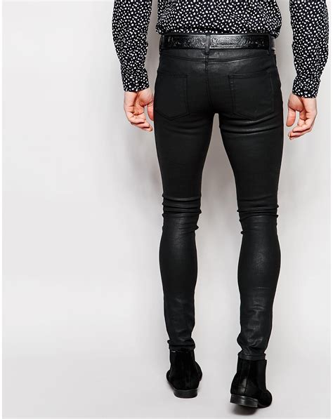 lyst asos extreme super skinny jeans  heavy coated black  black