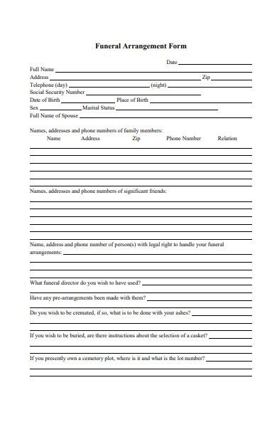 funeral forms   ms word