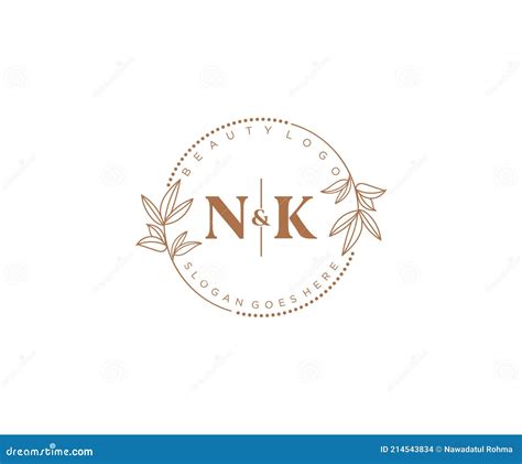 initial nk letters beautiful floral feminine editable premade monoline