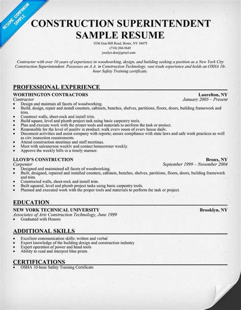 resume format resume examples construction