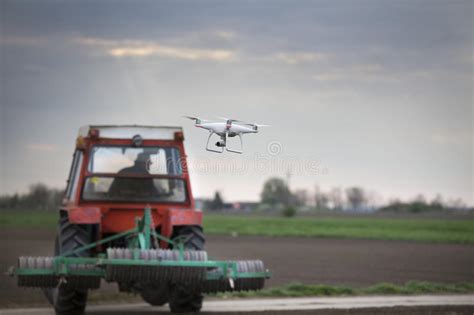 drone flying  front  tractor stock photo image  camera innovation