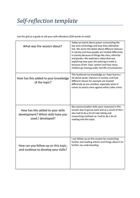 reflection template week   reflection template
