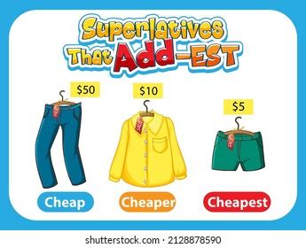 superlative adjectives word cheap illustration stock vector royalty