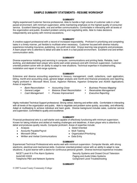 summary statements  experience resume general resume business
