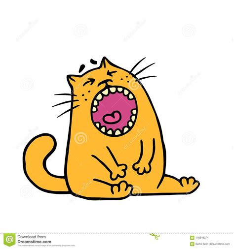 Funny Fat Orange Cat Is Upset And Screams Meow Vector Illustration