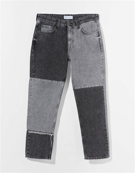 bershka  tone slim fit patchwork jeans