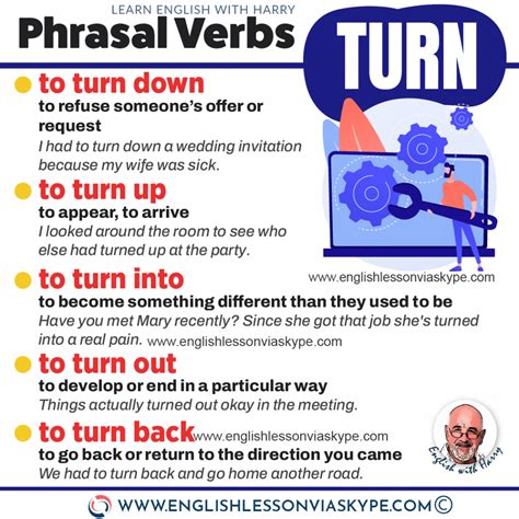 phrasal verbs  turn speak english  harry