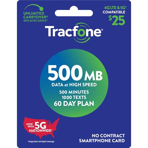 Tracfone 25 Smartphone 60 Day Prepaid Plan 500 Min 1000 Txt 500 Mb